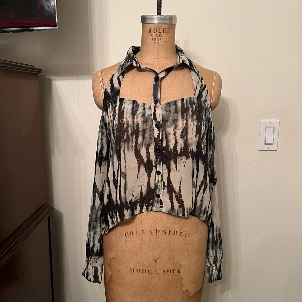LF Millau Watercolor Cutout Button Down Blouse